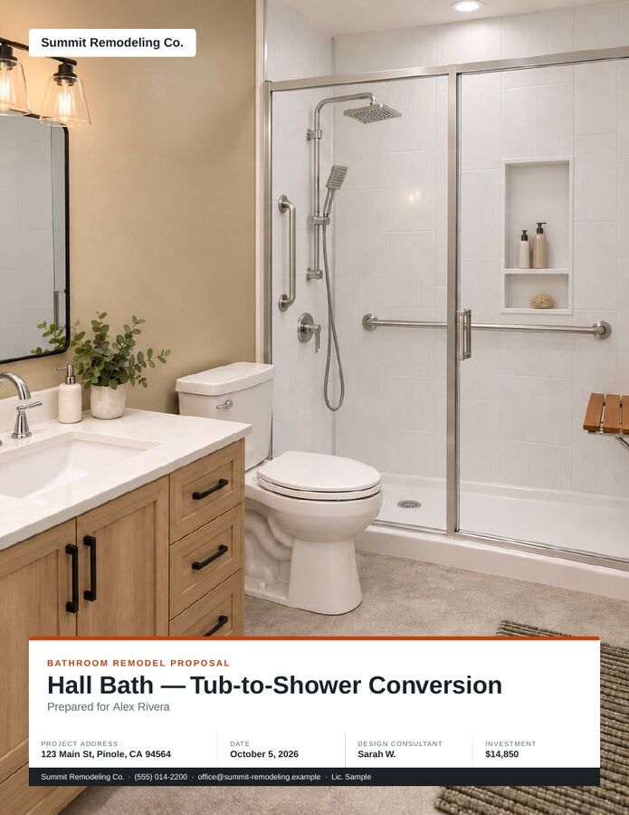 Customer proposal cover for a bathroom remodel